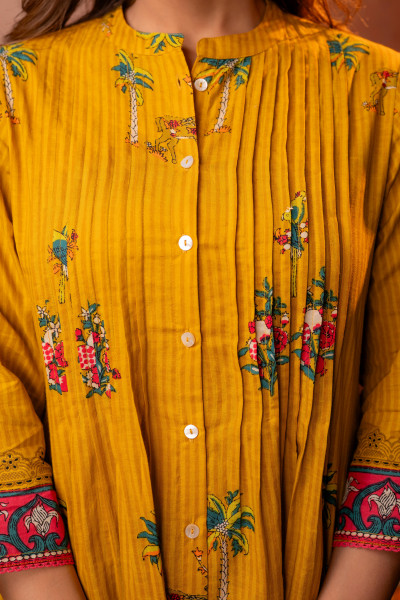 Mustard Palm Pintuck Tunic