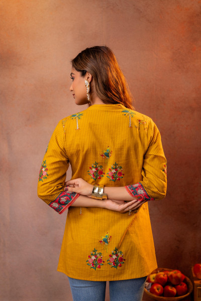 Mustard Palm Pintuck Tunic
