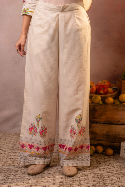 Beige Palm Bloom Stripe Kurta Set