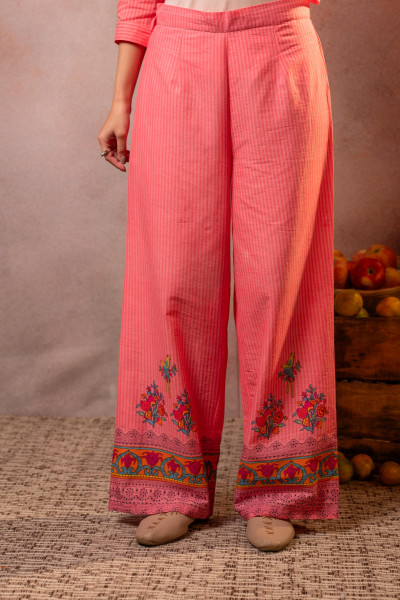 Coral Palm Bloom Stripe Kurta Set
