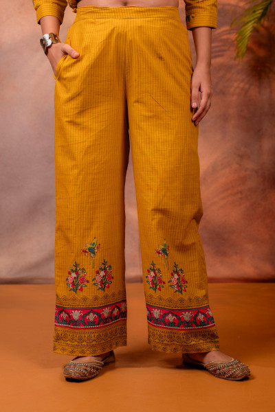 Mustard Palm Bloom Stripe Kurta Set