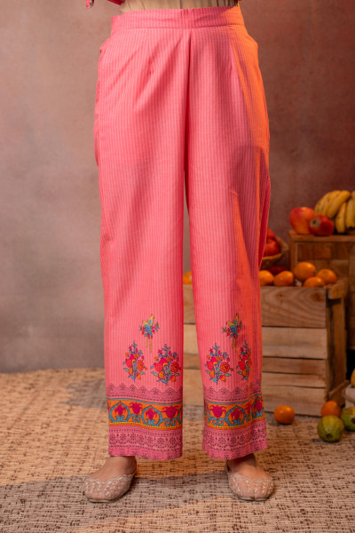 Elegant Coral Floral Straight Kurta Set with Dupatta
