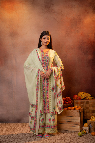 Elegant Light Green Floral Straight Kurta Set with Dupatta