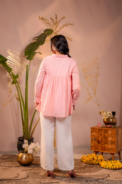 Onion Pink Printed Gathered Shirt