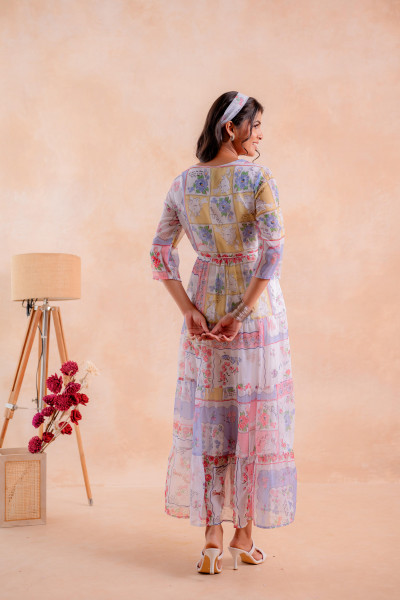 Pastel Patch Garden Tiered Maxi Dress