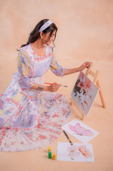 Pastel Patch Garden Tiered Maxi Dress