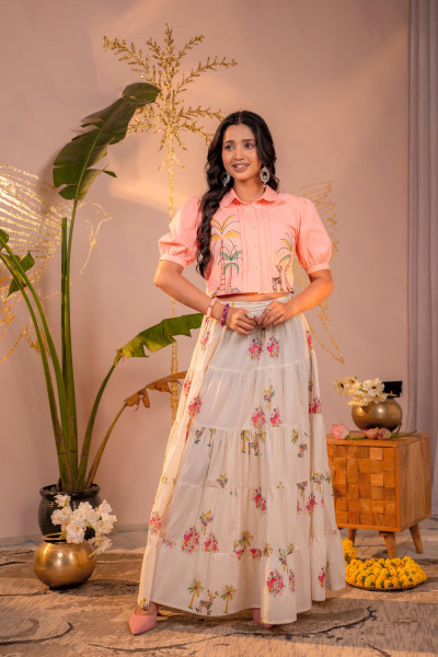 Beige Palm Garden Co-ord Set