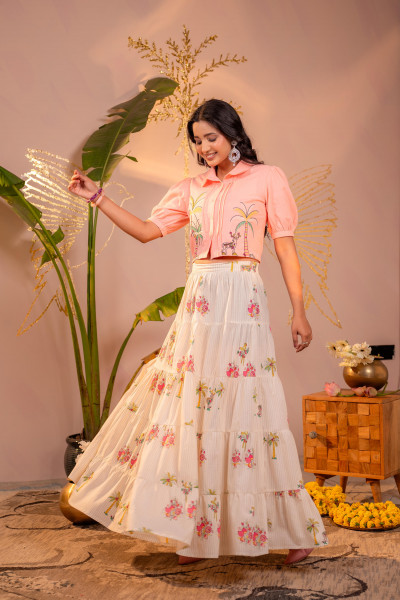 Beige Palm Garden Co-ord Set