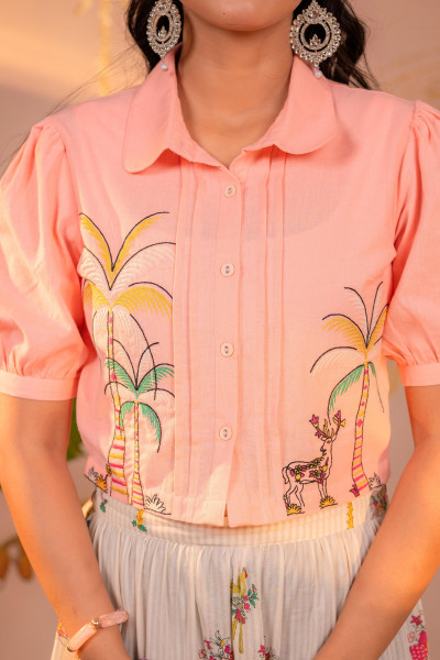 Beige Palm Garden Co-ord Set