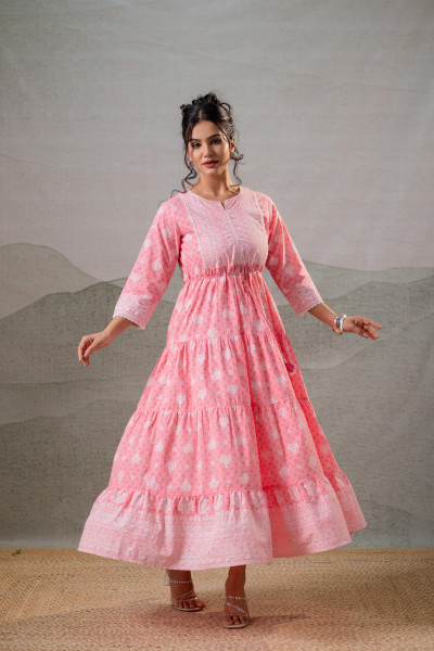 Baby Pink Tiered Anarkali Dress