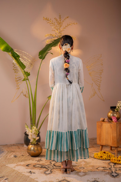 Teal Off-White Layered Jacket Dress