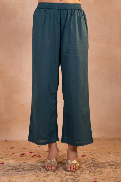 Teal  Printed Kurta Pant And Dupatta Set