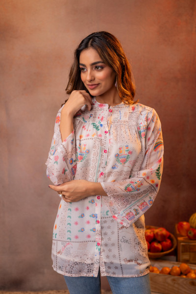 White  Patchwork Printed Boho Shirt