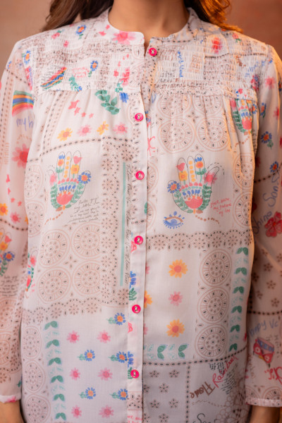 White  Patchwork Printed Boho Shirt