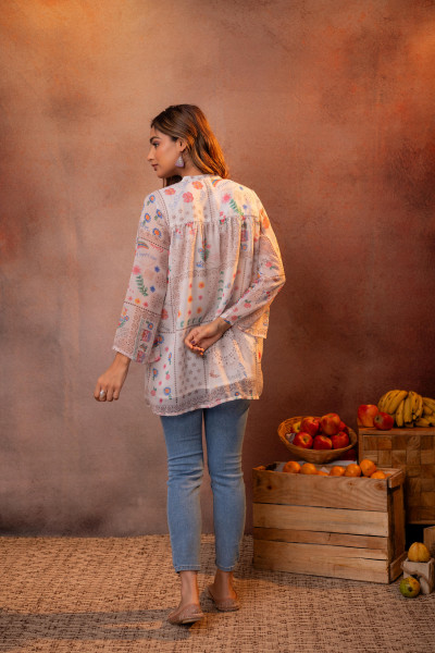White  Patchwork Printed Boho Shirt