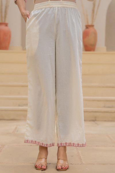 Off White & Red Floral Embroidered Ethnic Suit Set with Dupatta