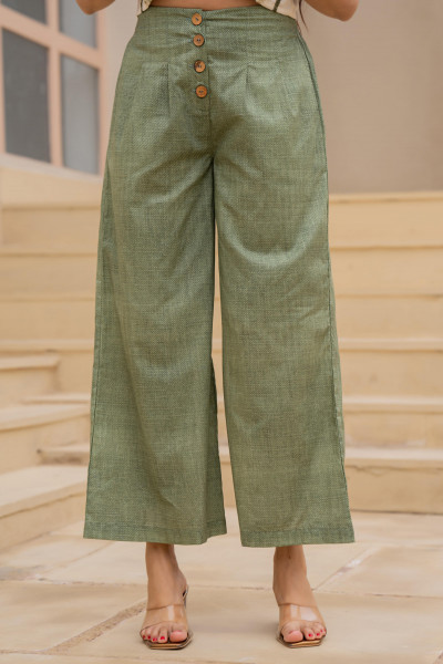 Green Solid Viscose Top & Pant Set With Thread Work & Doris