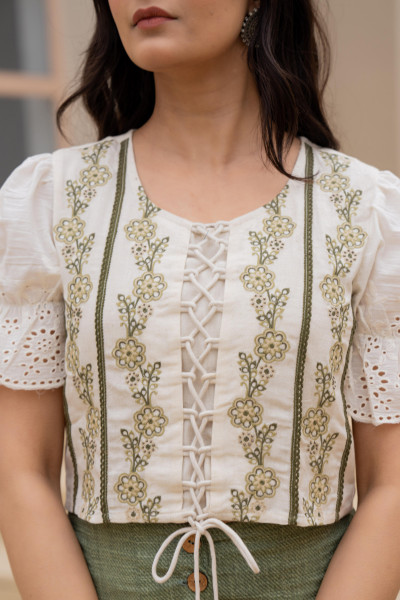 Green Solid Viscose Top & Pant Set With Thread Work & Doris