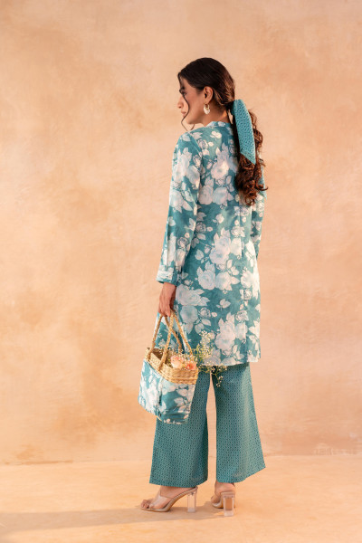 Teal Garden Bloom Kurta And Pant Set