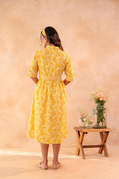 Haldi Haze Printed Gathered Dress