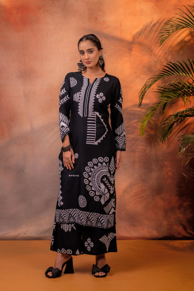 Noir Tribal Graphic Kurta Set