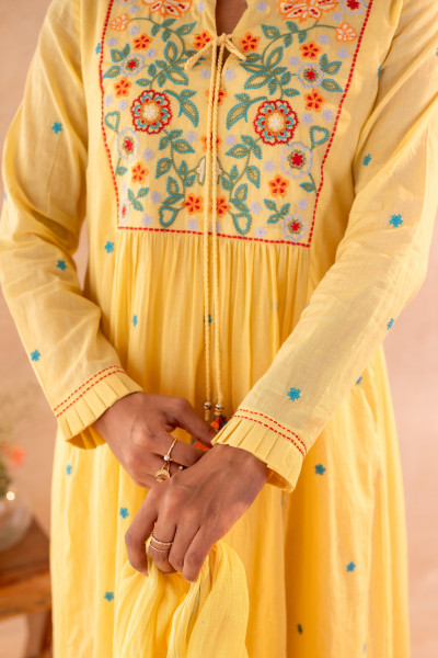 Elegant Yellow Embroidered Kurta Set with Dupatta