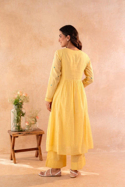 Elegant Yellow Embroidered Kurta Set with Dupatta