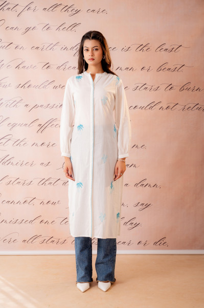SkyBlue  Embroidered A-Line Kurta
