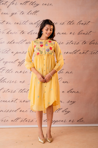 Phool Baari Yellow Embroidered Yoke Kurta