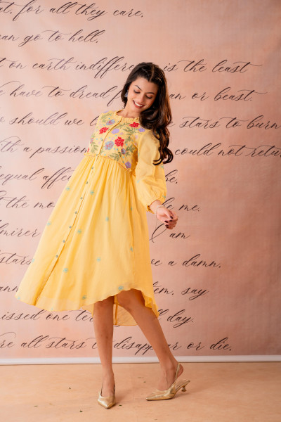 Phool Baari Yellow Embroidered Yoke Kurta