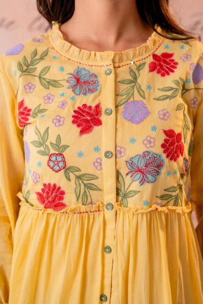 Phool Baari Yellow Embroidered Yoke Kurta