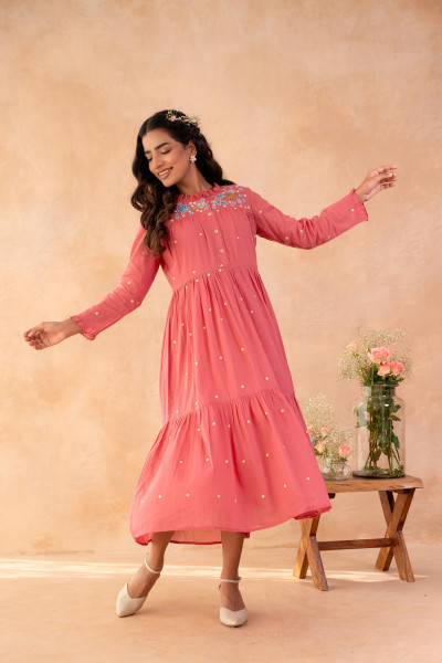 Onion Pink Noor Tiered Festive Dress
