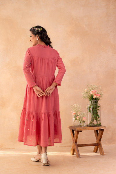Onion Pink Noor Tiered Festive Dress