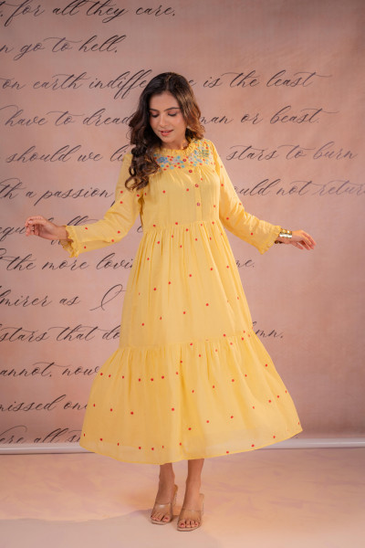 Yellow Noor Tiered Festive Dress