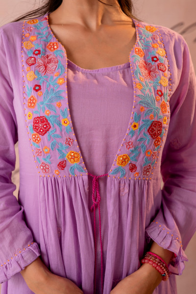 lavender Bloom Embroidered Anarkali Kurta