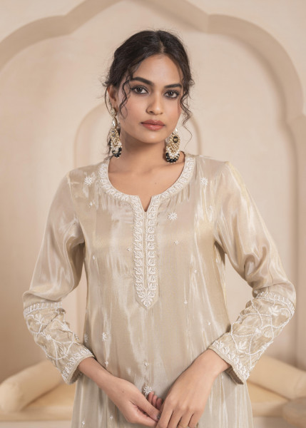 Cheeku Viscose Embroidered A-Line Long Dress and Inner, Chanderi Dupatta, With Beads & Thread Work