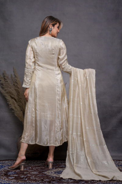 Cheeku Viscose Embroidered A-Line Long Dress and Inner, Chanderi Dupatta, With Beads & Thread Work