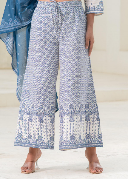 Ivory Printed Kurta Pant and Dupatta Set with Sequins and Embroidered Detailing
