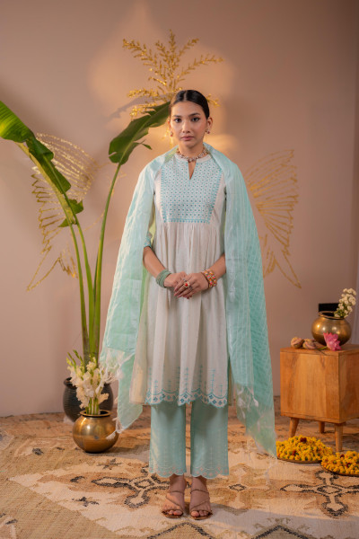 Elegant Blue Embroidered Kurta Set with Dupatta