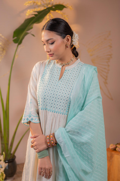 Elegant Blue Embroidered Kurta Set with Dupatta