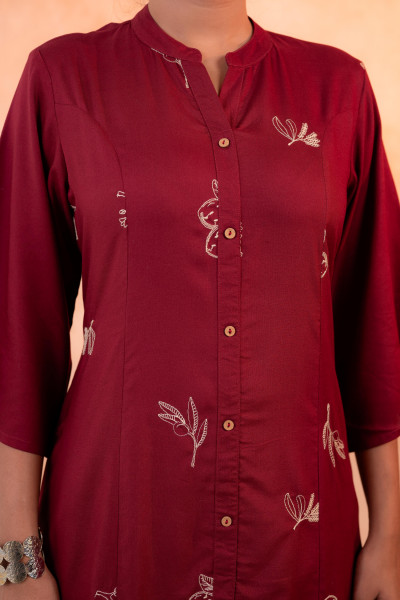 Maroon Whisper Motif Embroidered Straight Kurta