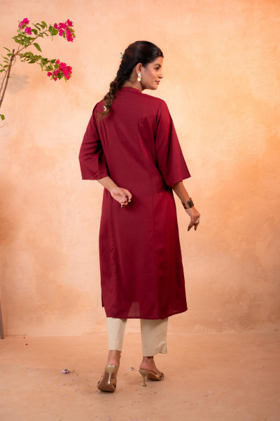 Maroon Whisper Motif Embroidered Straight Kurta