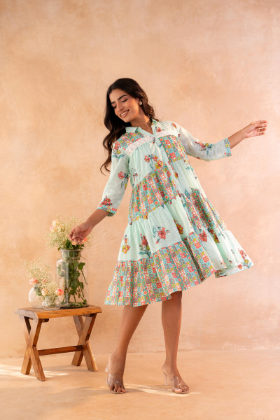 Mint Meadow Patchwork Tier Dress