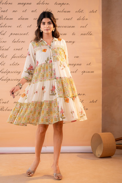 Off-White  Meadow Patchwork Tier Dress