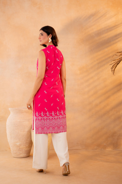 Fuchsia Bloom Border Kurta