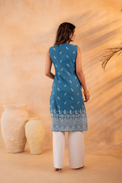 Indigo Bloom Border Kurta