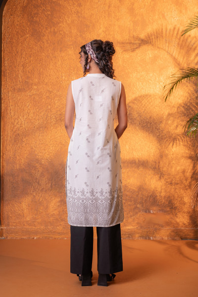 Black & White Bloom Border Kurta