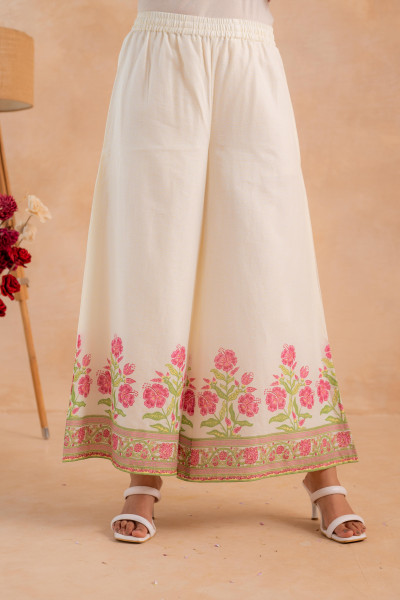 Gulbahaar Ivory Floral Printed Kurta Palazzo And Dupatta Set