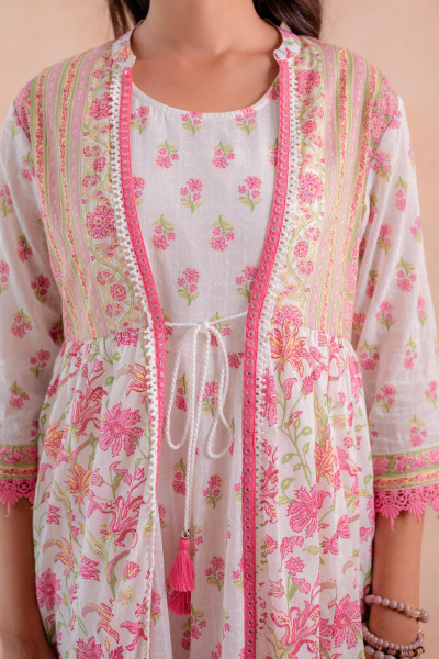 Ivory Gulbahaar Floral Tiered Dress