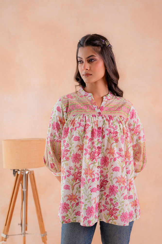 Floral Printed Gathered Ethnic Tunic